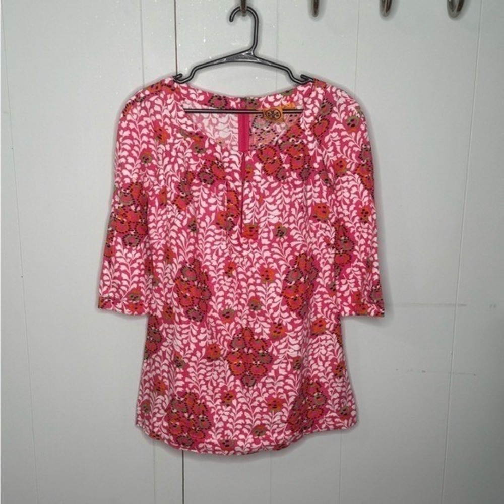 Tory Burch Pink Floral Linen Tunic